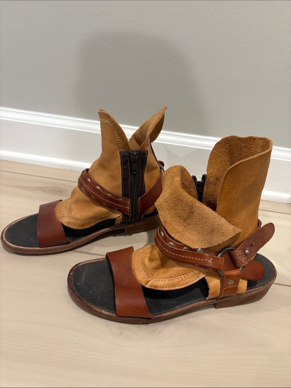 Free People Two-Tone Brown Tan Leather Open-Toe Sandals - Picture 2 of 5
